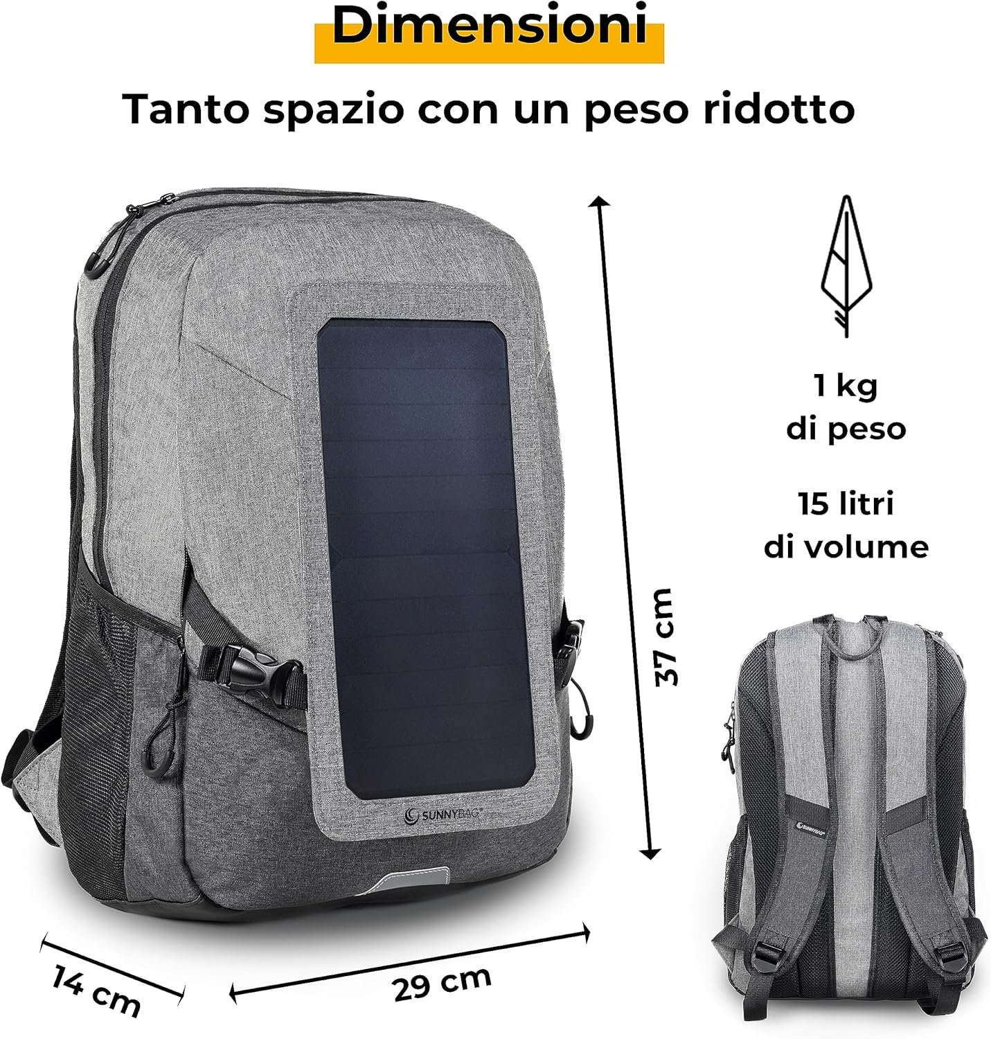 Zaino solare con pannello solare integrato da 6 Watt